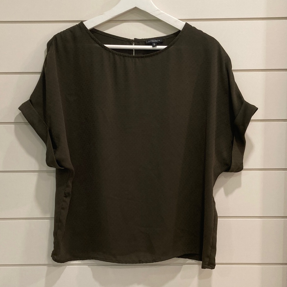 Dynamite Olive Green Short Sleeve Blouse